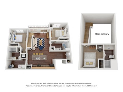 Floor plan for 3 beds, 3 baths, 1241 sqft